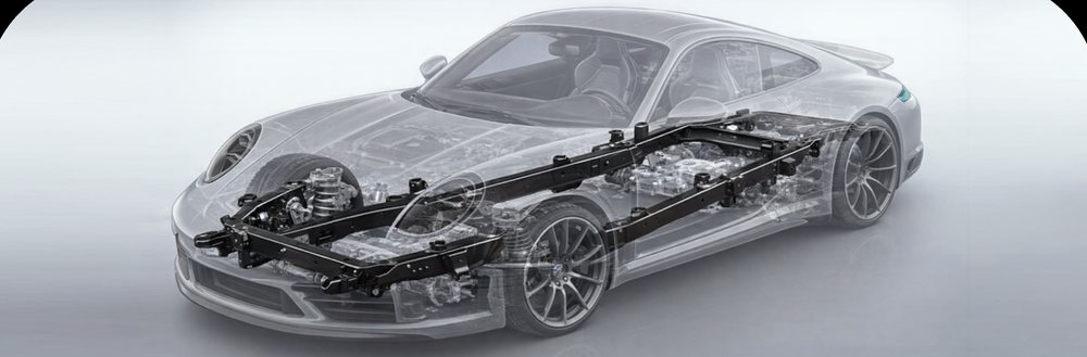Exploded view of a vehicle's structure and frame