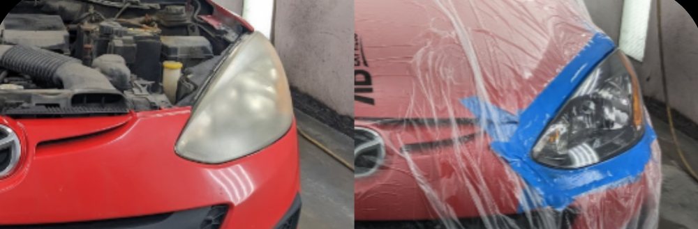 Yellowed headlight, then corrected and clear-coated